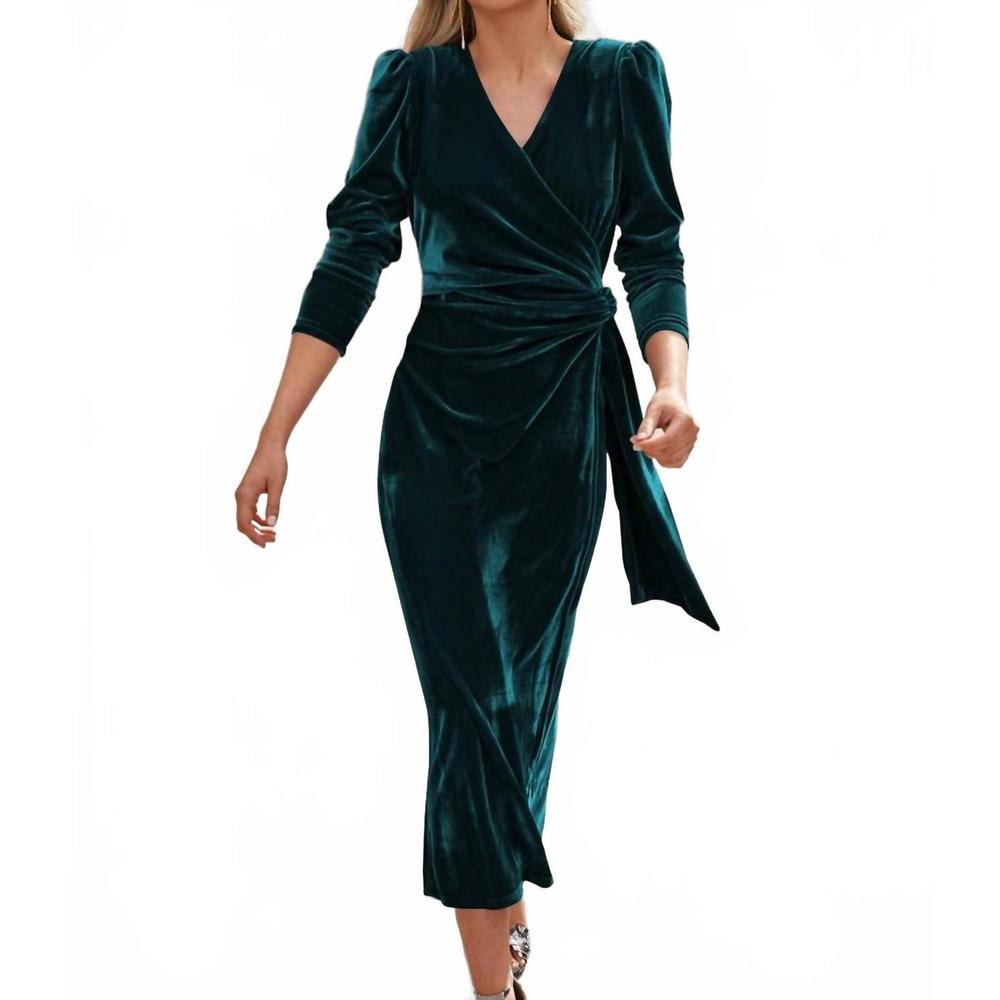 NEW SWEETKAMA waist tie velvet long dress in green